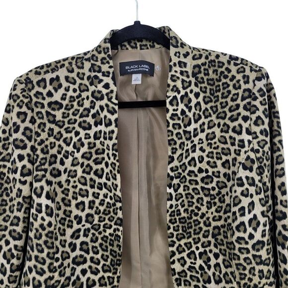 Evan-Picone Black Label Sigle Breasted Blazer 10 Green Animal Cheetah Collarless - Picture 5 of 10